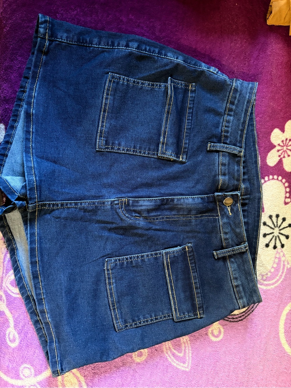 Classic Dark Blue Women's Denim Skirt - Casual Patch Pocket Style